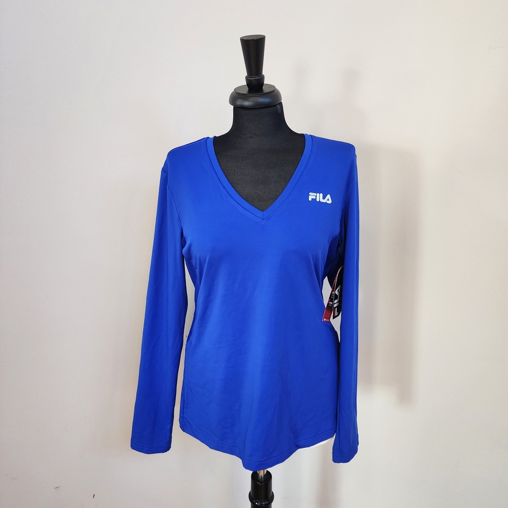 FILA Sport Women's Blue Cool Factor V- Neck Performance Shirt. Size Large. NWT!